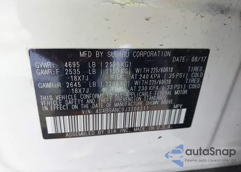 2018 Subaru Outback 2.5I Limited from USA, damaged, VIN 4S4BSANC0J3208211